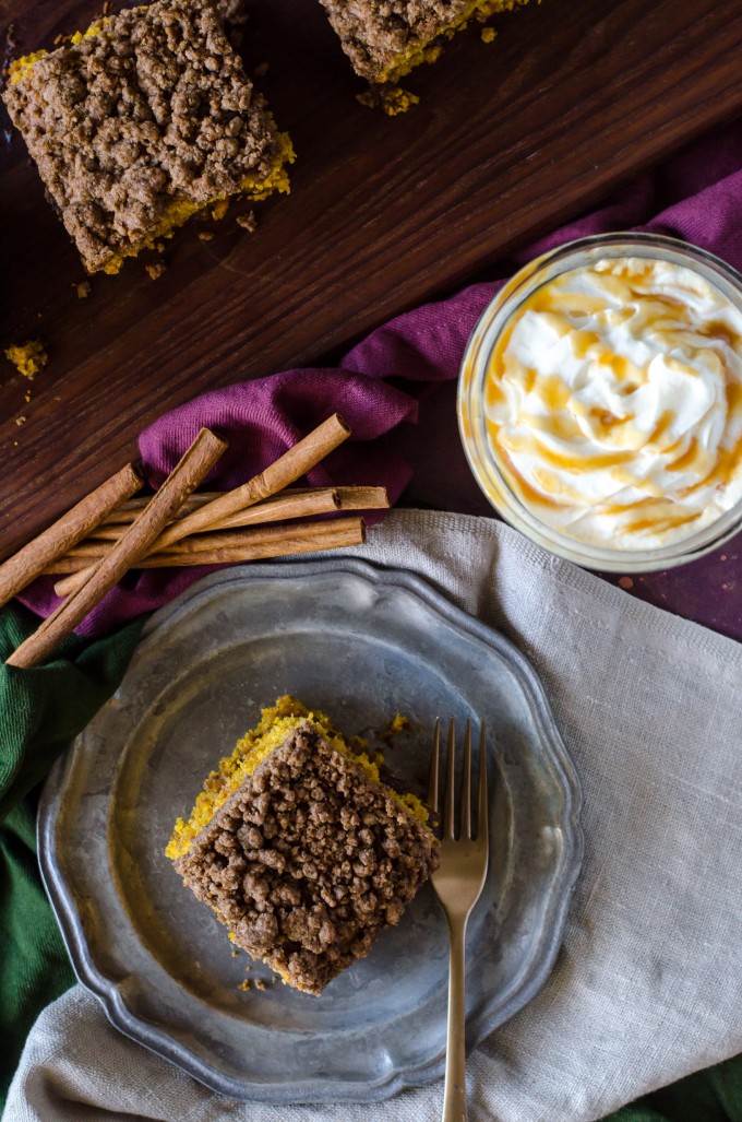 Pumpkin Coffeecake with Cinnamon Streusel and Apple Butter Filling @gogogogourmet