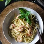 Bucatini and Shrimp in Garlic Basil Cream Sauce | @gogogogourmet