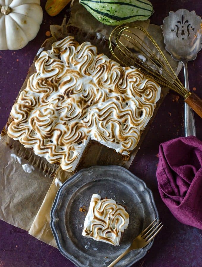 Apple Butter Pumpkin Pie Bars with Marshmallow Meringue @gogogogourmet