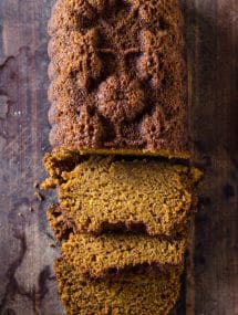 Overhead shot of sliced apple cider pumpkin bread