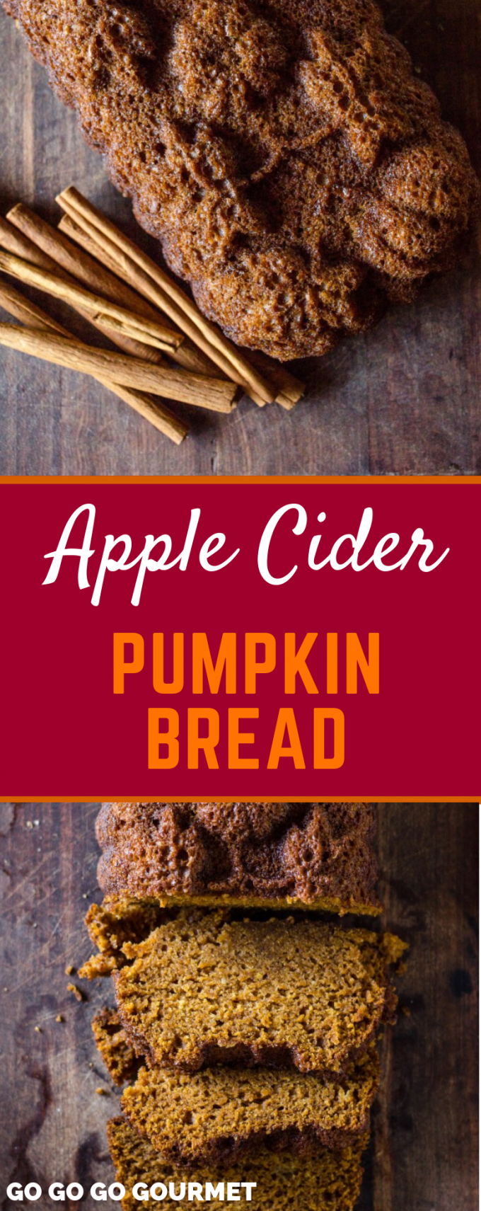 If you're looking for fall recipes and desserts, this is the one for you! This is the best Apple Cider Pumpkin Bread! Easy to make and super moist, this pumpkin bread is full of delicious fall flavors. #gogogogourmet #appleciderpumpkinbread #pumpkinrecipes #applerecipes via @gogogogourmet