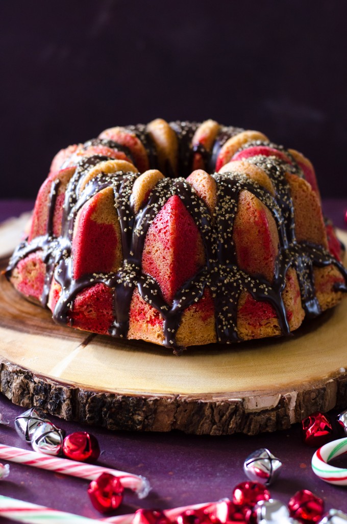 Chocolate and peppermint cake on a wooden tray