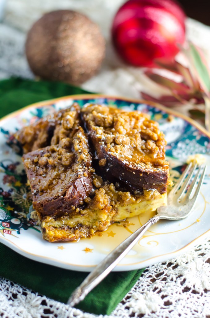 Eggnog french toast recipe on a small plate with a fork