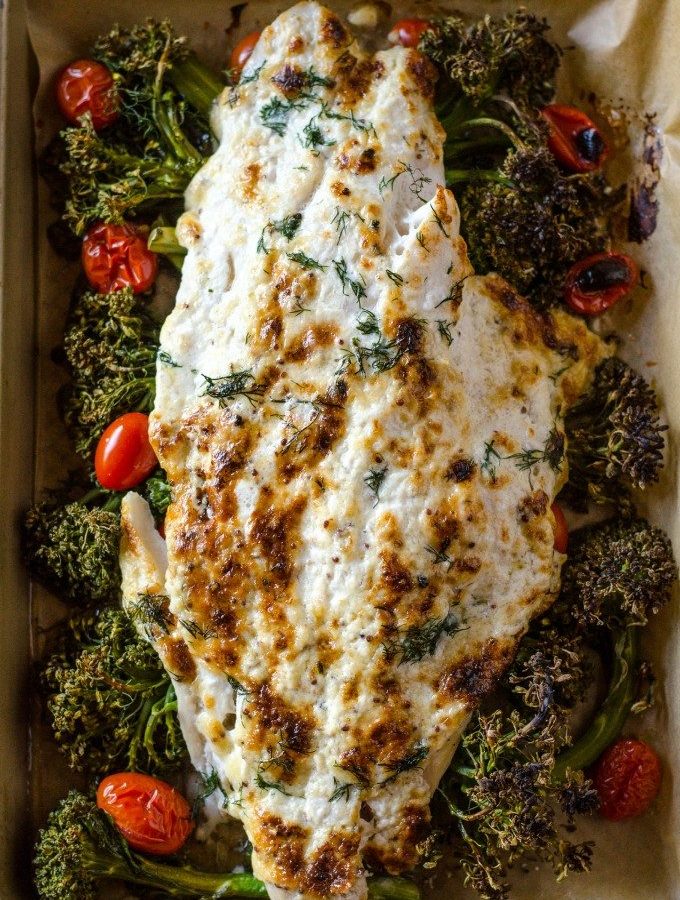 One Pan Baked Grouper with Broccolini and Tomatoes | @gogogogourmet