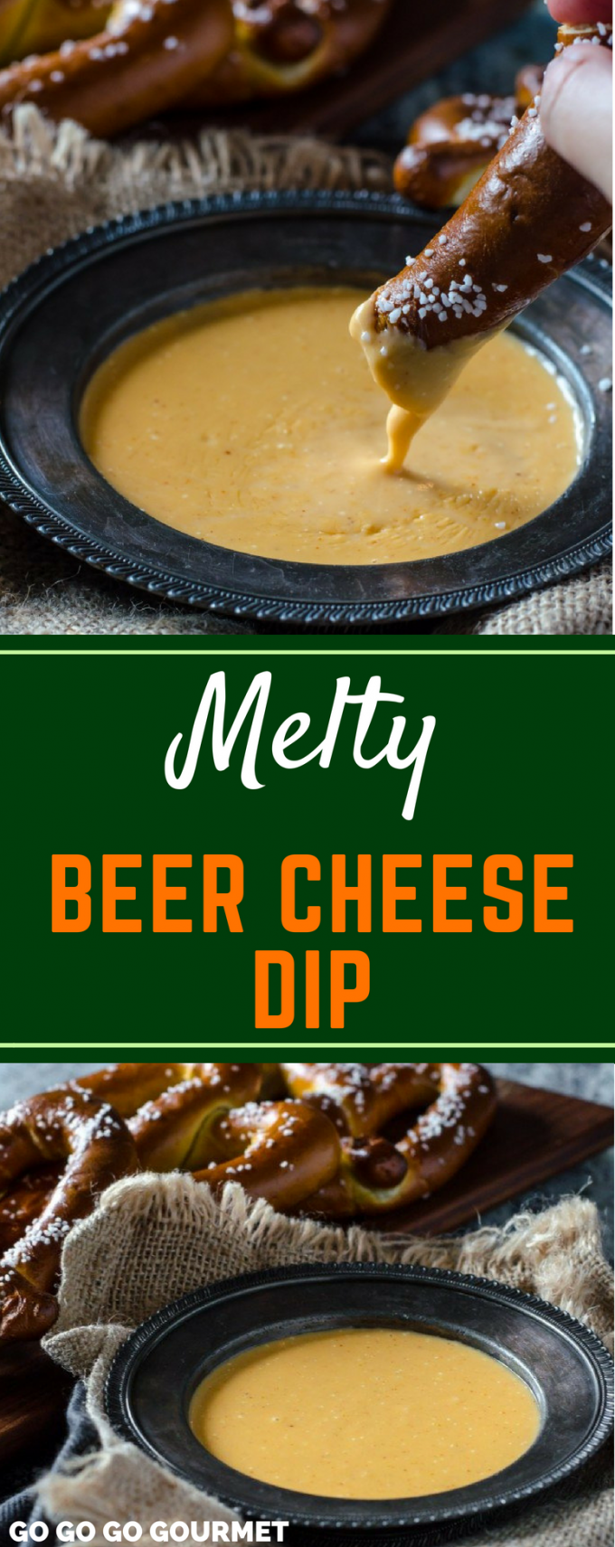 Move over Applebees, this easy Melty Beer Cheese Dip recipe is the best! This hot, melty dip is perfect for pretzels! Now that football season is here, game day food has never looked so good! #meltybeercheesedip #easyappetizerrecipes #footballfood #tailgatingfood #gogogogourmet via @gogogogourmet