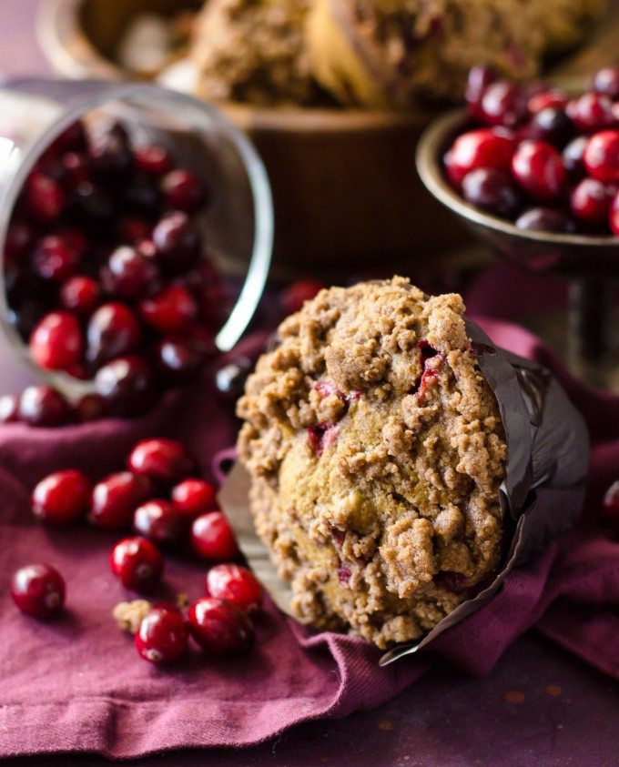 Close up of pumpkin cranberry muffins