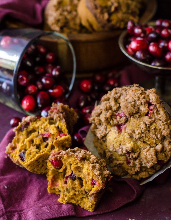 Pumpkin cranberry muffin cut in half