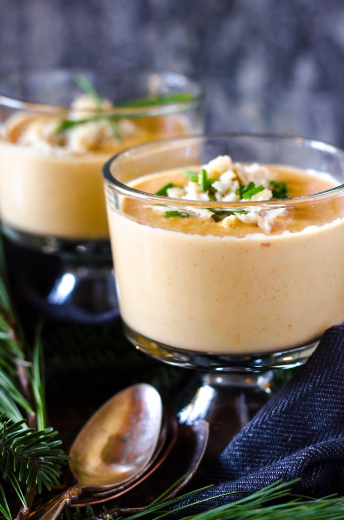 close up up seafood bisque in two bowls