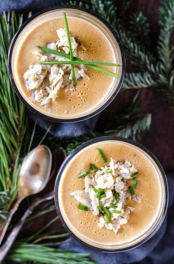 overhead shot of bowls of lobster bisque