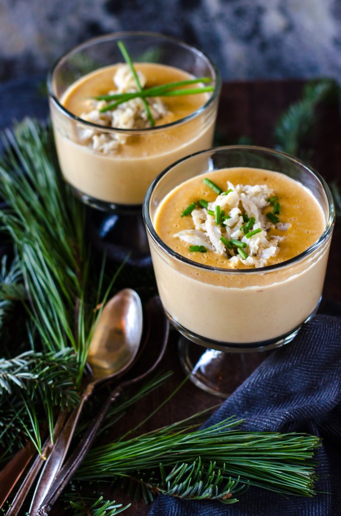Lobster bisque in two glass bowls