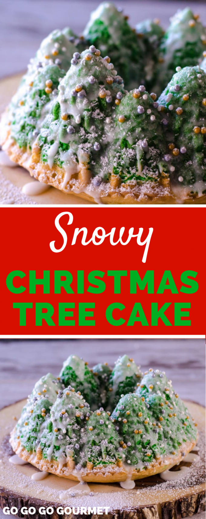 If you're wondering how to make a showstopping dessert for Christmas, look no further! A special pan makes decorating this Snowy Christmas Tree Cake so easy. Using a simple decoration like sprinkles, you can make this recipe look amazing - even without fondant! You can even add your own ideas to spice it up! #gogogogourmet #snowychristmastreecake #christmasdesserts #christmasdesserts via @gogogogourmet