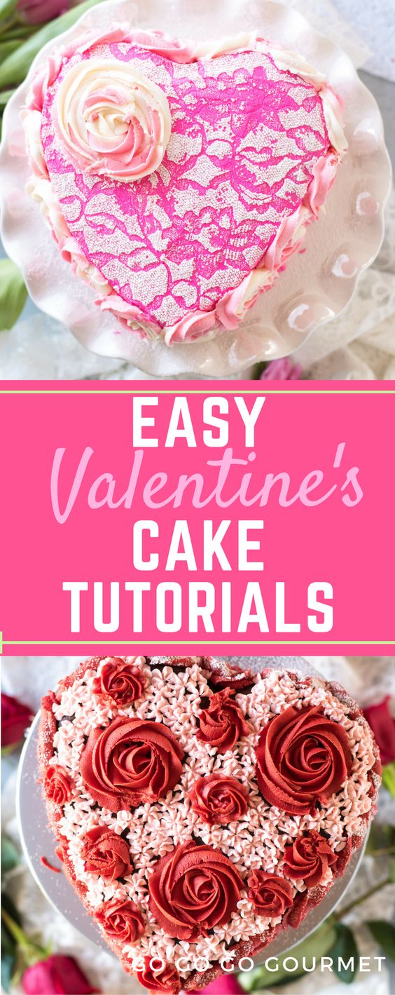 Looking for food related Valentines ideas for? Get ready for Valentines Day dessert with these three easy cake decorating tutorials that anyone can do! #valentine #valentinesday #gogogogourmet #cakeart #cakemixrecipes #cakedecorating via @gogogogourmet