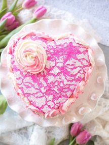 Lace Rosette Cake- this gorgeous cake is WAY easier than it looks. The perfect "fake it til you make it" cake for Valentine's Day! | @gogogogourmet