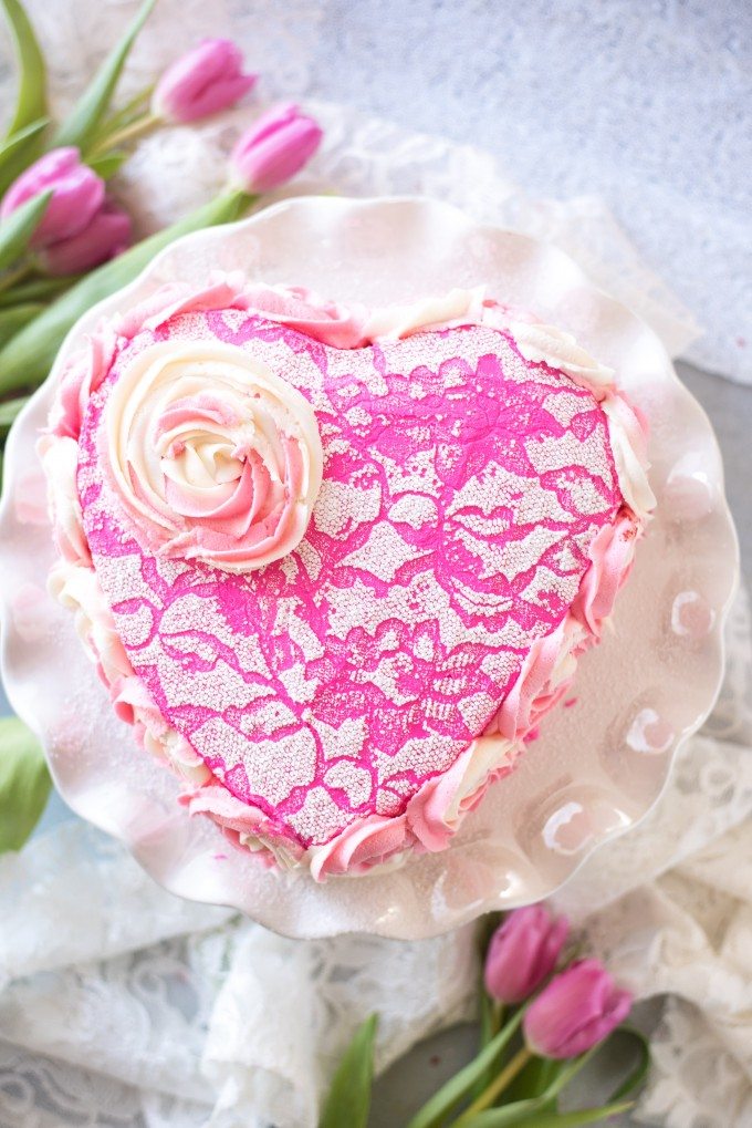 Lace Rosette Cake- this gorgeous cake is WAY easier than it looks. The perfect "fake it til you make it" cake for Valentine's Day! | @gogogogourmet