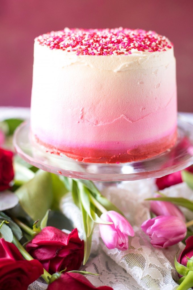 This ombre cake is perfect for Valentine's Day- and way easier than you'd think! How-to instructional videos included in post. | @gogogogourmet