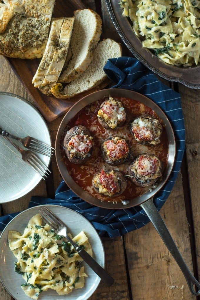 overhead shot of stuffed mushrooms