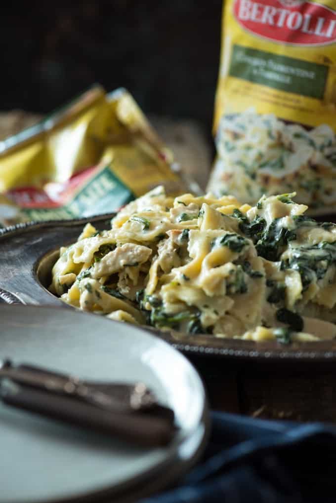 pasta with spinach in a bowl