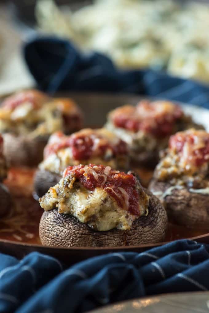 Cheesy Sausage Stuffed Mushrooms- a quick, yet versatile, dish that works as an appetizer or a side dish! | @gogogogourmet