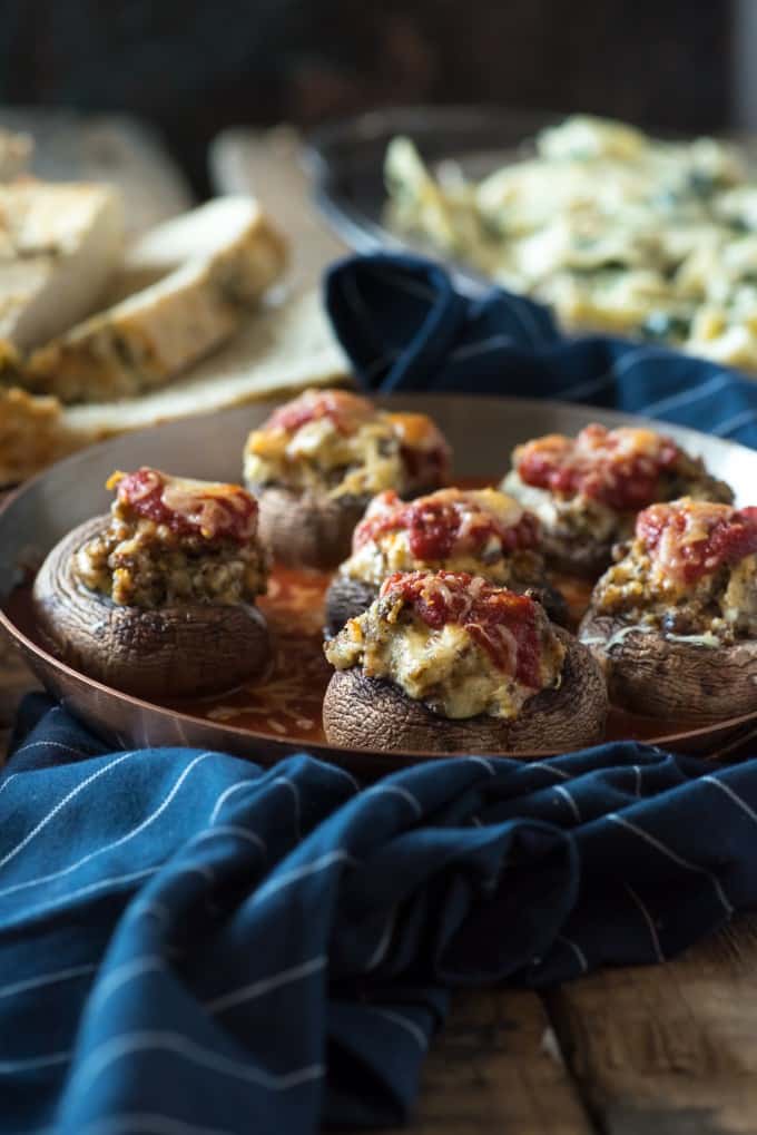 stuffed mushrooms in a pan