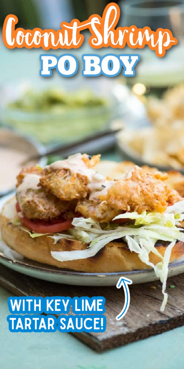 Coconut Shrimp Po Boy with Key Lime Tartar Sauce is a breeze to make using frozen coconut shrimp and an easy spicy sauce. A tropical twist on a southern staple! #gogogogourmet #coconutshrimppoboy #poboysandwich via @gogogogourmet