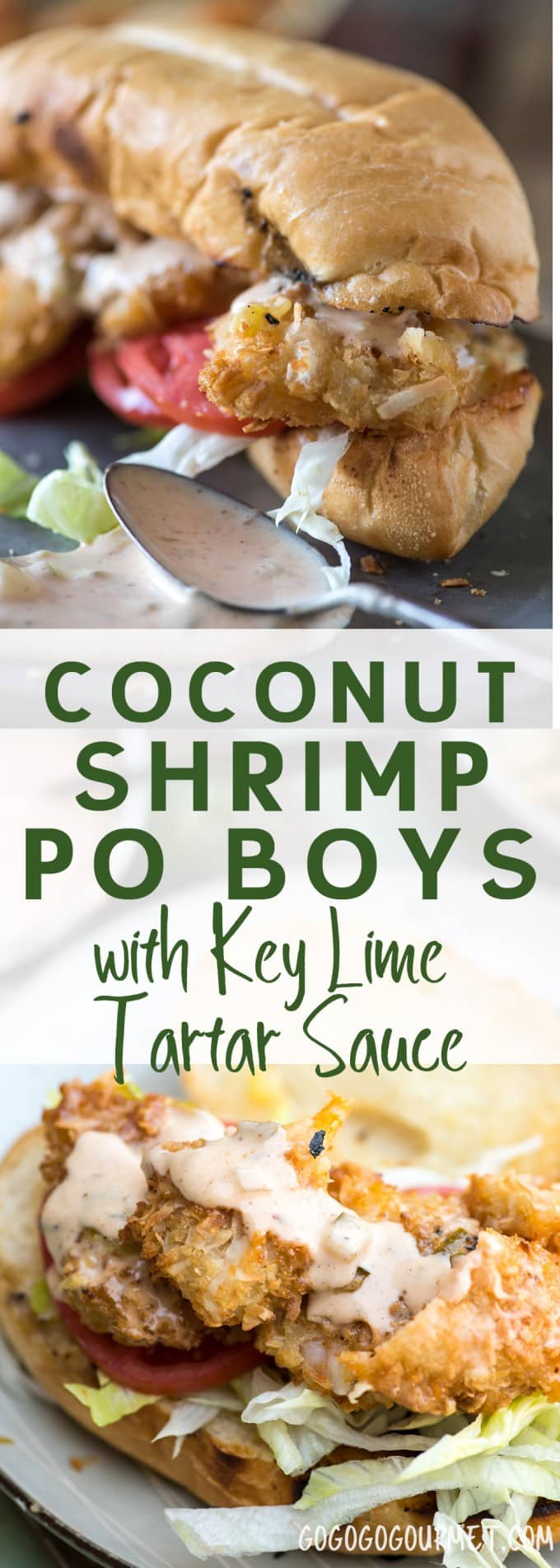 Coconut Shrimp Po Boy with Key Lime Tartar Sauce is a breeze to make using frozen coconut shrimp and an easy spicy sauce. A tropical twist on a southern staple! #gogogogourmet #coconutshrimppoboy #poboysandwich via @gogogogourmet