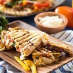 Grilled Chicken Quesadilla Paninis are a great weeknight meal- fast, convenient, tasty and NO dishes!! @gogogogourmet