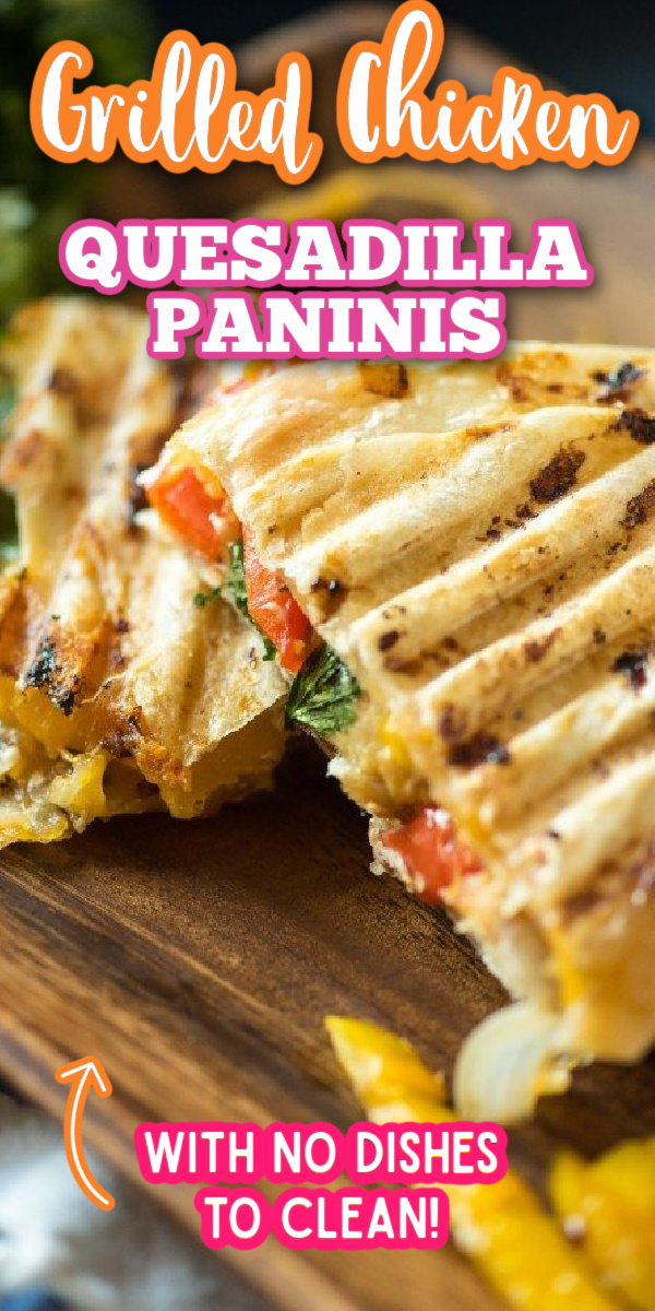 Grilled Chicken Quesadilla Paninis are a fast and easy dinner, ready in under 20 minutes and leave you with no dishes to clean at the end! #gogogogourmet #grilledchickenquesadilla #grilledchickenpanini via @gogogogourmet