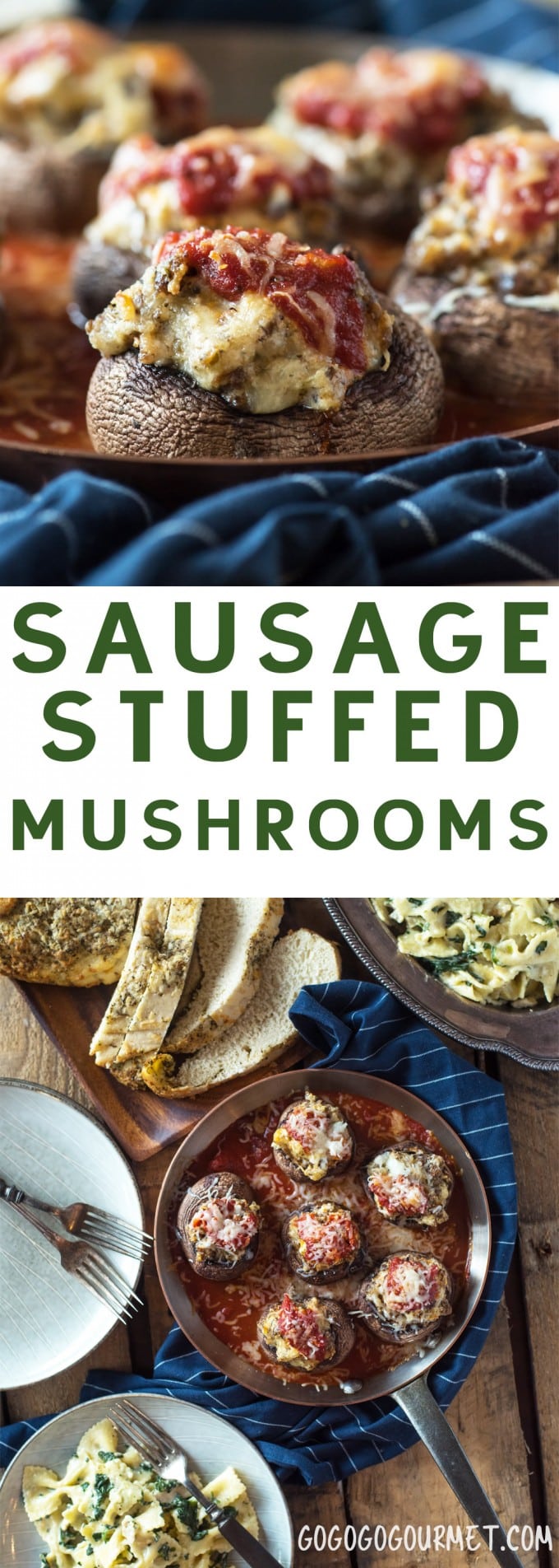 These Sausage Stuffed Mushrooms are practically "dump and bake," making them a super fast side dish or appetizer! #gogogogourmet #sausagestuffedmushrooms #stuffedmushrooms via @gogogogourmet