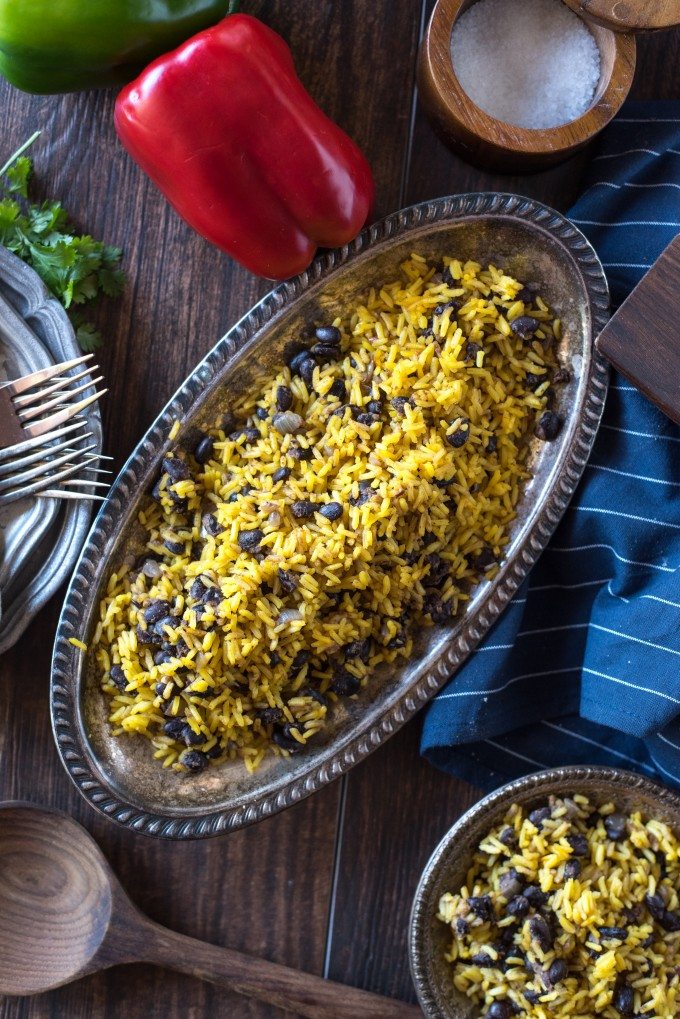 Overhead shot of Yellow Rice and Beans