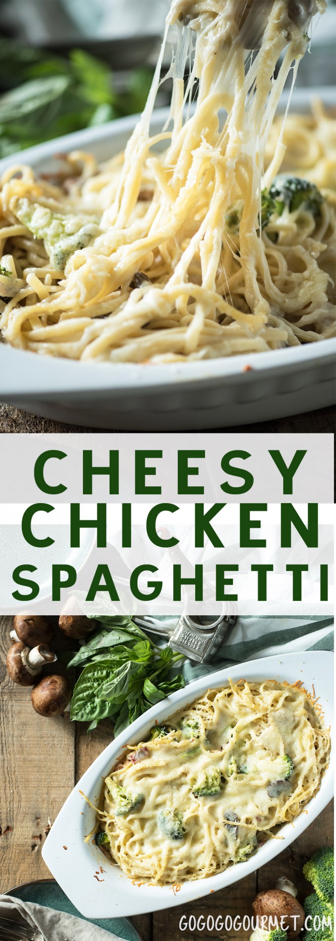 Cheesy Chicken Spaghetti- a fast and easy weeknight meal using rotisserie chicken! |