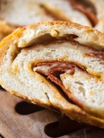 This Pepperoni Bread is a loaf of crusty outside and soft inside Italian bread stuffed with layers of pepperoni and cheese. | @gogogogourmet