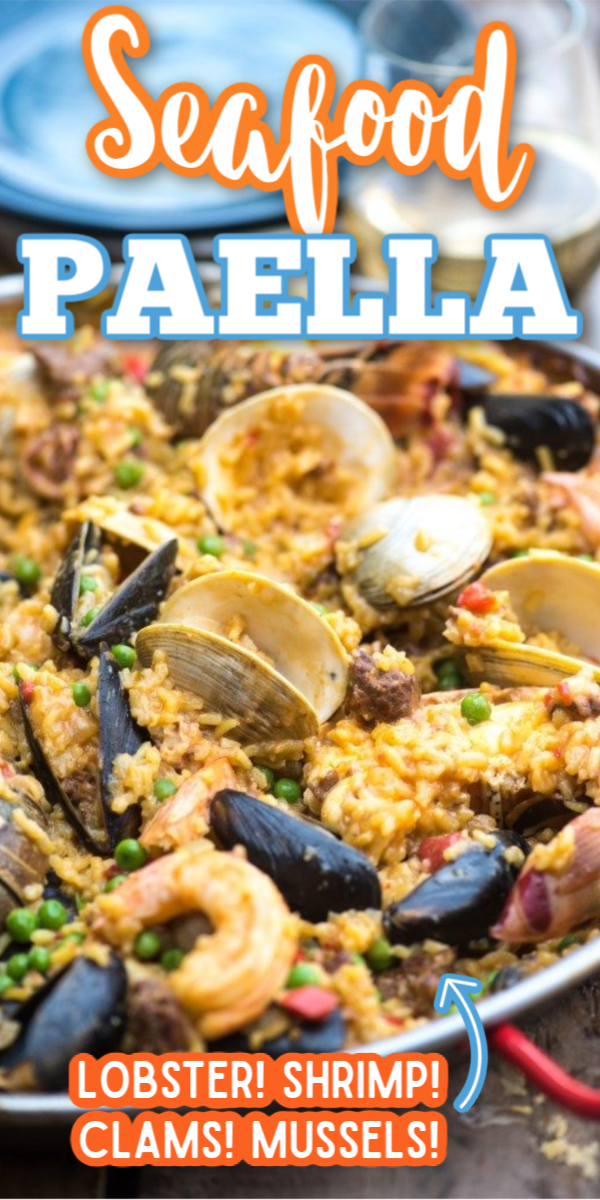 This easy Seafood Paella recipe has authentic Spanish flavor with lobster and lots of other delicious seafood! This traditional dish is also made with chorizo for a complete meal. #gogogogourmet #seafoodpaella #easydinnerrecipes #authenticseafoodpaella via @gogogogourmet