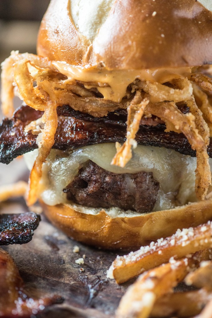 BBQ & Bacon Brisket Burger with Candied Bacon