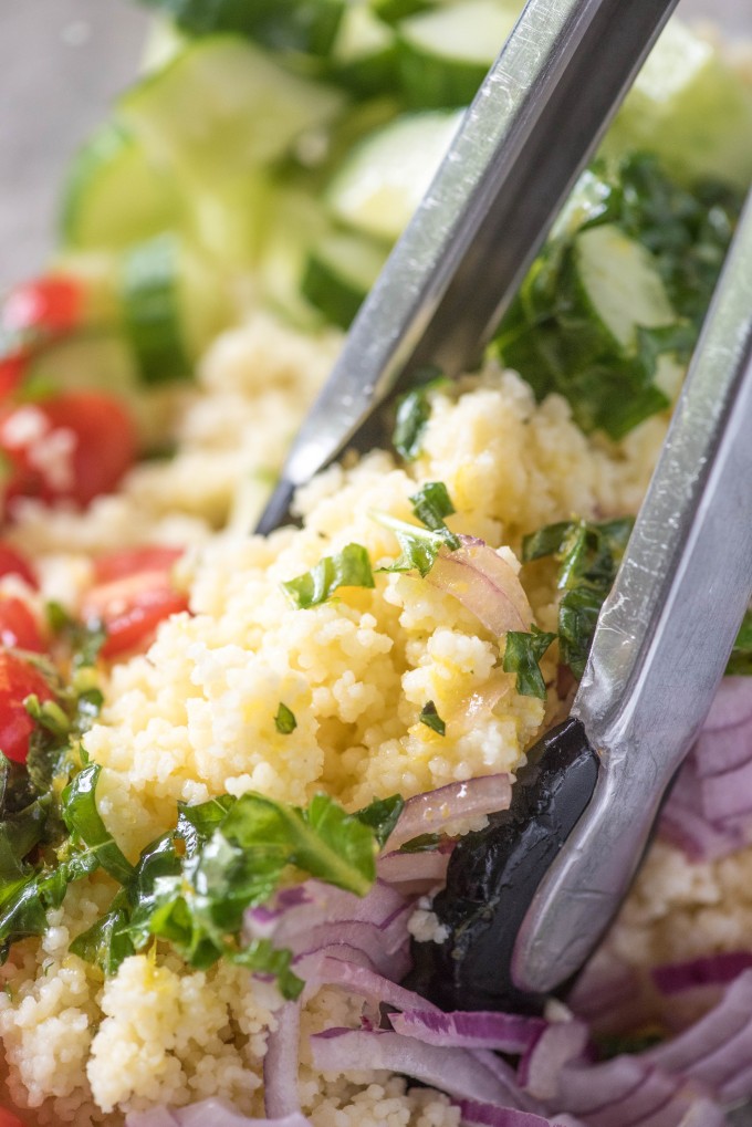 Summer Couscous Salad with Lemon Basil Dressing | @gogogogourmet