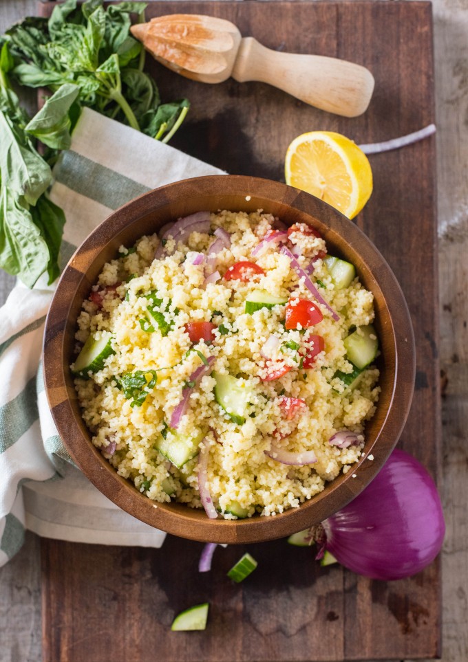 Summer Couscous Salad with Lemon Basil Dressing | @gogogogourmet