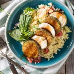 Summer Couscous Salad with Lemon Basil Dressing with Fried Zucchini and Mozzarella| @gogogogourmet