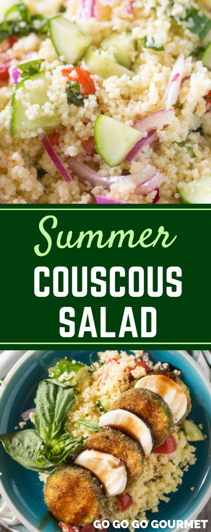 This easy Summer Couscous Salad with Lemon Basil Dressing is full of Mediterranean flavor. Served cold, this is one of those great healthy recipes that is perfect for potlucks or summer BBQs! #gogogogourmet #summercoucoussalad #couscoussalad #summerbbqrecipes via @gogogogourmet