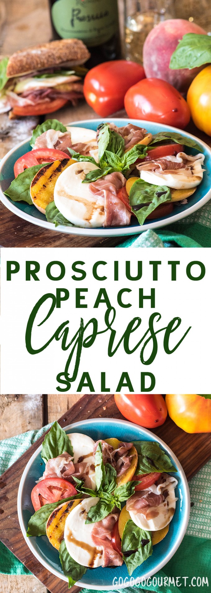 Prosciutto Peach Caprese Salad- your new must-have summer salad recipe!  via @gogogogourmet