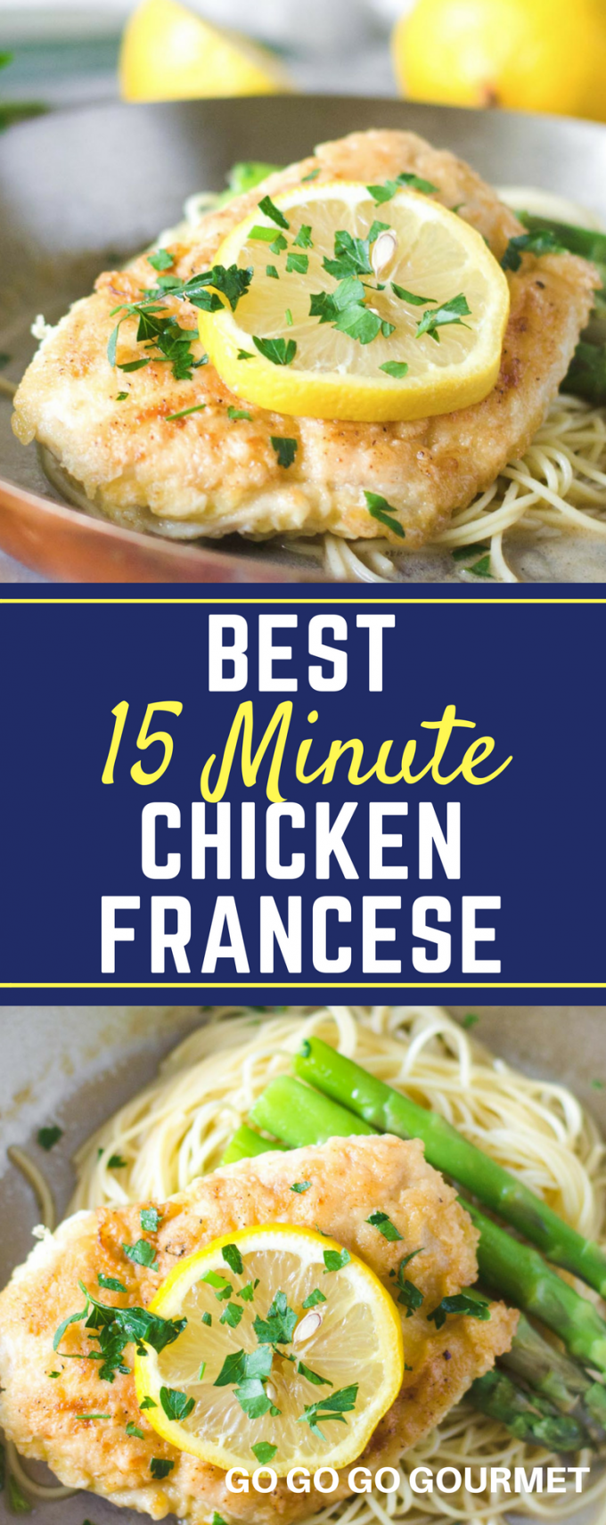 This Chicken Francese recipe is the best- and even healthy! A light and creamy sauce makes this dish perfect over pasta. So easy, its perfect for anything ranging from busy weeknight dinners to parties for a crowd! #chicken #italian #chickenrecipes #easydinner #gogogogourmet via @gogogogourmet