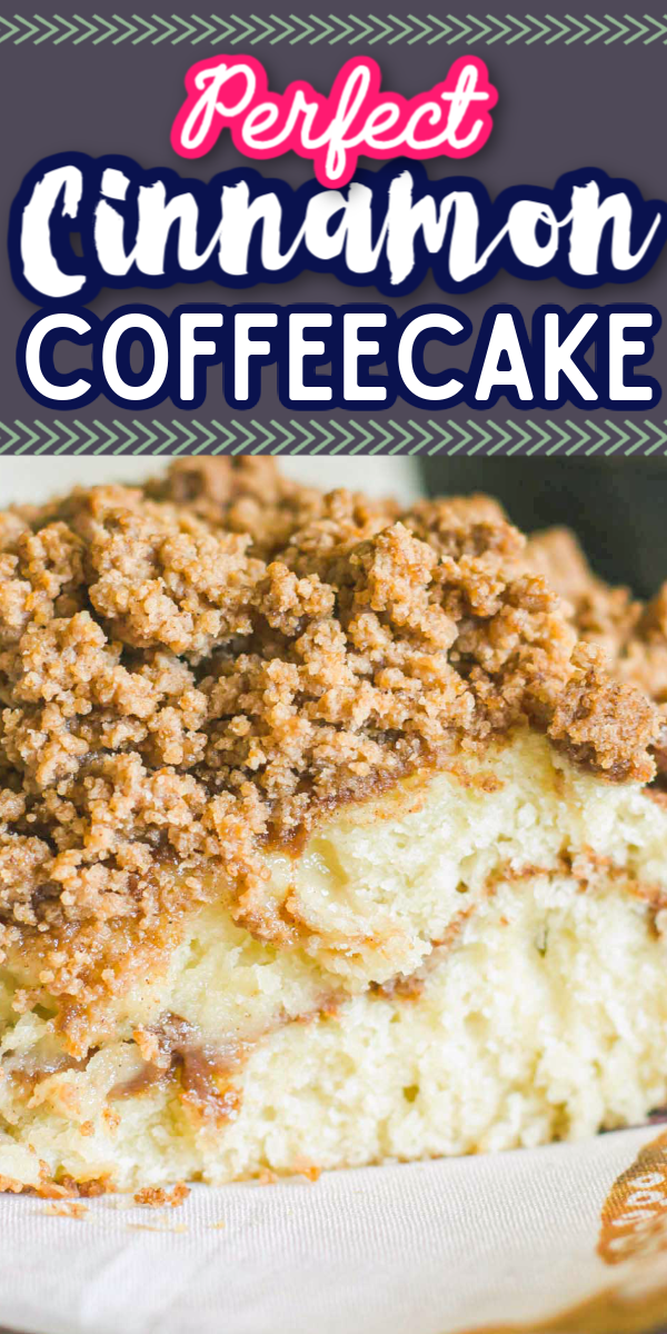 This cinnamon coffee cake recipe is moist, buttery, and full of cinnamon flavor. This is the best recipe for cinnamon crumb cake out there! #breakfast #coffeecake #cinnamon #baking #crumbcake via @gogogogourmet