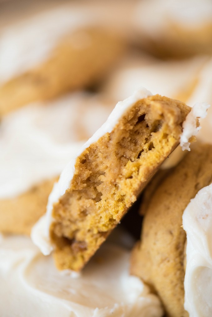 Half of an iced pumpkin cookie