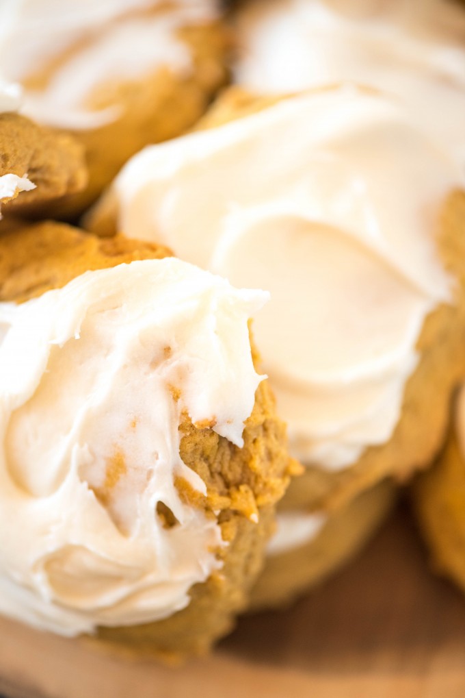 Close up of iced pumpkin cookies