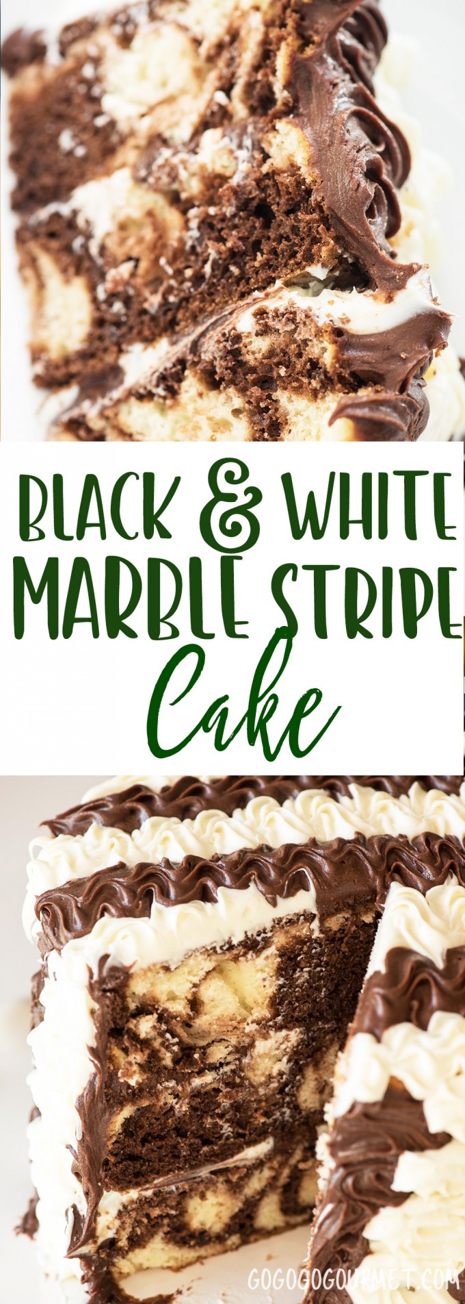 This Black and White Stripe Marble cake is a breeze to do and a total show stopper! via @gogogogourmet