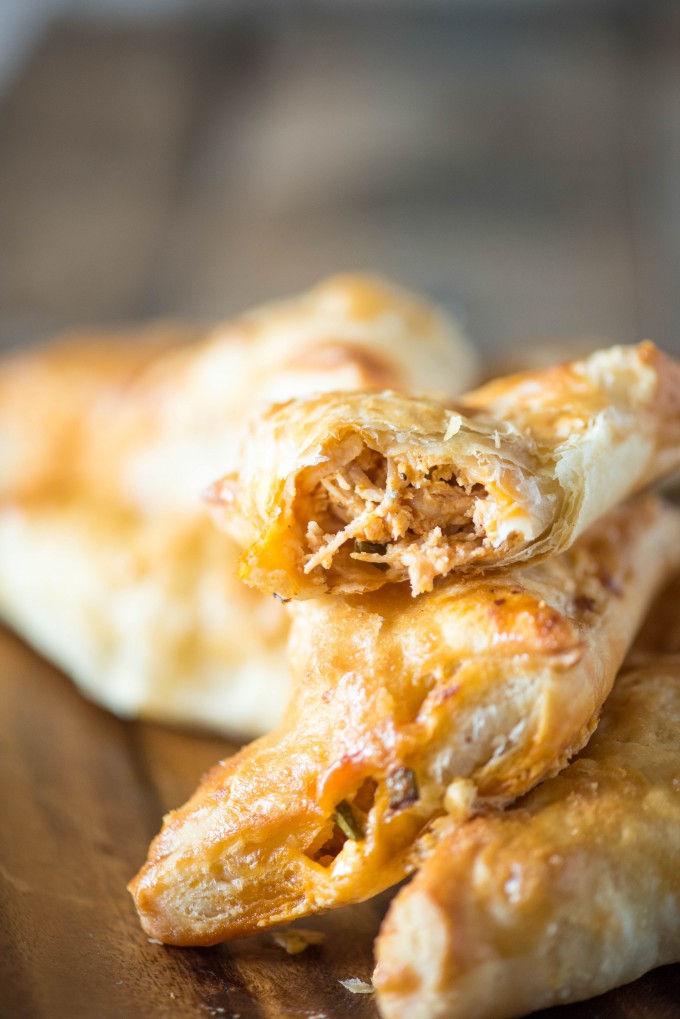 Buffalo Chicken Pockets are stuffed with rotisserie chicken, buffalo sauce, blue cheese and green onion, wrapped in puff pastry! | @gogogogourmet