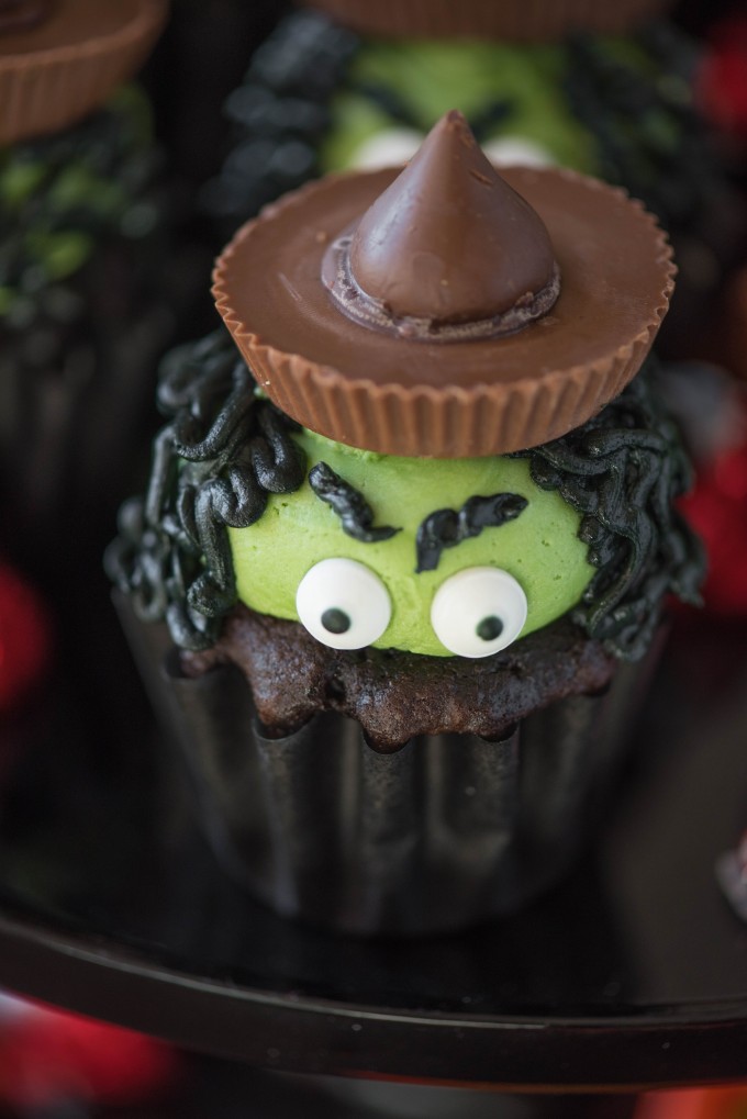 Close up of a witch cupcake