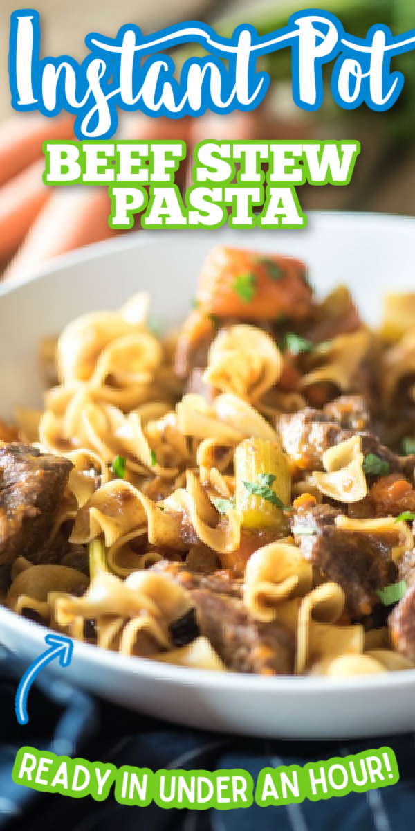 This Instant Pot Beef Stew Pasta is a fabulous way to combine the flavors of warm and comforting beef stew with the heartiness of beef and noodles. #gogogogourmet #instantpotbeefstewpasta #beefstew #comfortfood via @gogogogourmet