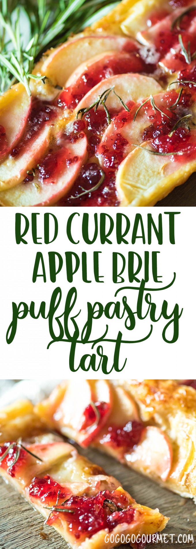 This Red Currant Apple Brie Puff Pastry Tart is an easy appetizer perfect for cocktail parties and before holiday dinners. via @gogogogourmet