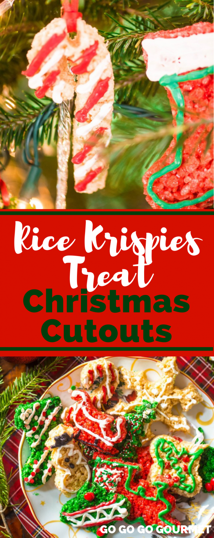 These Rice Krispies Treat Cutouts are one of the best dessert recipes for the holiday! Using cookie cutters, you can quickly and easily make a tree, reindeer, wreath or snowman! The ideas are endless. It's simple for the kids to help with, too! #gogogogourmet #ricekrispiestreatchristmascutouts #christmasdesserts #cutoutcookies via @gogogogourmet