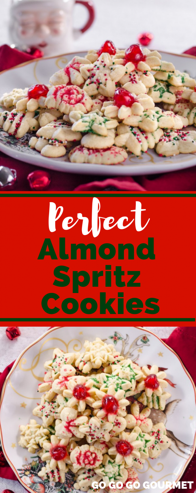 If you're looking for the best Christmas cookie recipes, this is the perfect Almond Spritz Cookies recipe! Ideal for the holidays with fun shapes, it will be one of your favorite desserts! With just a few simple ingredients like butter and eggs, you will enjoy baking these cute cookies. Move over Taste of Home, there's a new holiday cookie in town! #gogogogourmet #almondspritzcookies #christmascookierecipes #christmascookieideas via @gogogogourmet