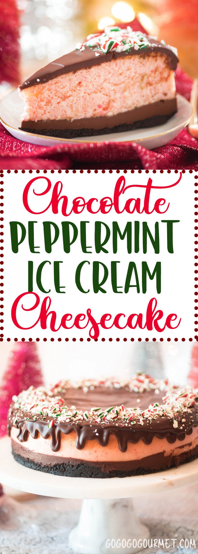This Chocolate Peppermint Ice Cream Cheesecake tastes just peppermint bark, but is made. With an Oreo Crust and Chocolate ganache, this is the perfect Christmas dessert recipe!